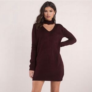 TOBY Choker Long Sleeves V-Neck Burgundy Sweater Dress Size Small